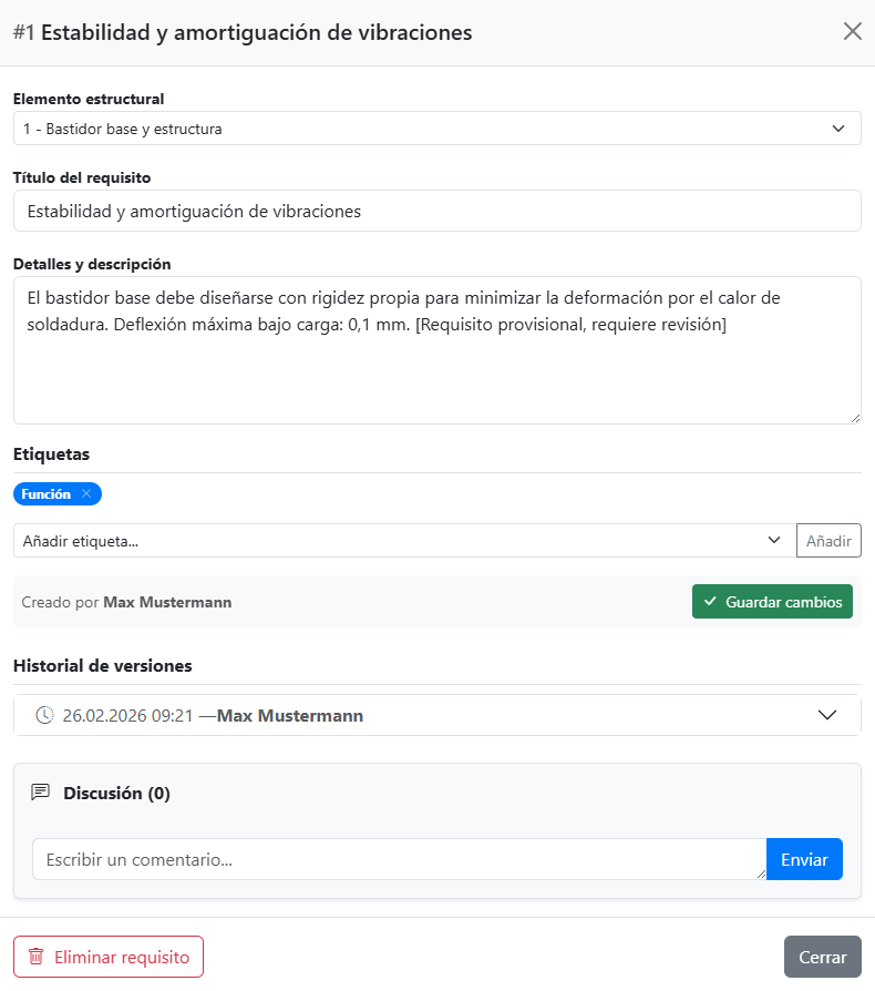 Vista detallada del requisito