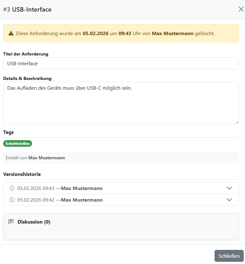 Gelöschte Anforderung