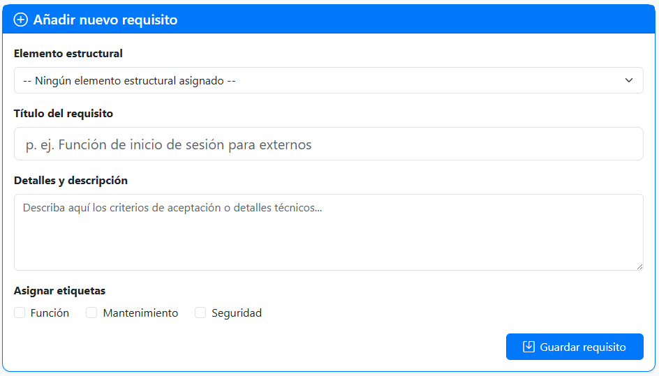 Añadir nuevo requisito