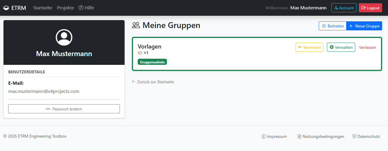Profilansicht mit Gruppenverwaltung