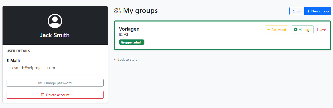 Profile view with group management