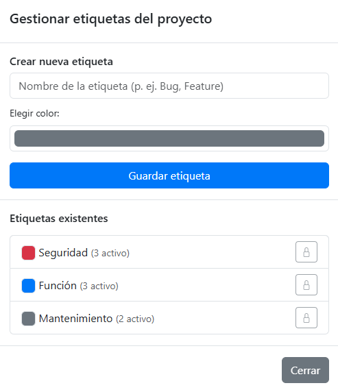 Crear etiquetas de proyecto