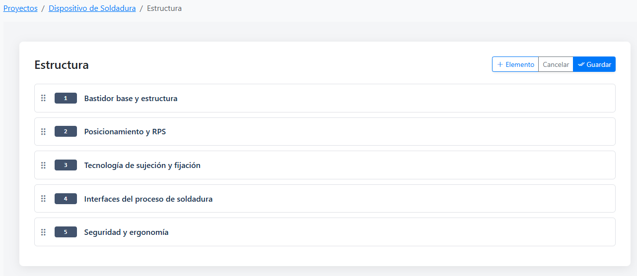 Interfaz del editor de estructura